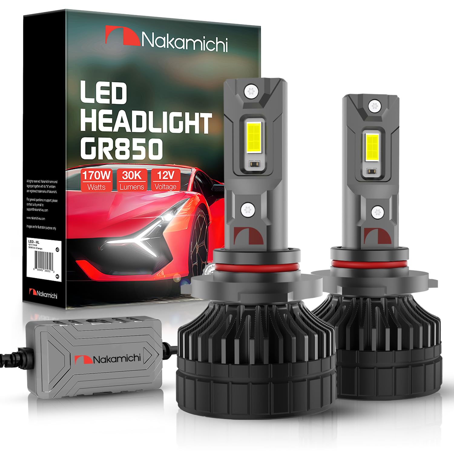 Nakamichi GR850 Series 9005 LED Light Bulbs for Replacement 30,000 Lumens 170W Per Set, Super Bright Daylight White