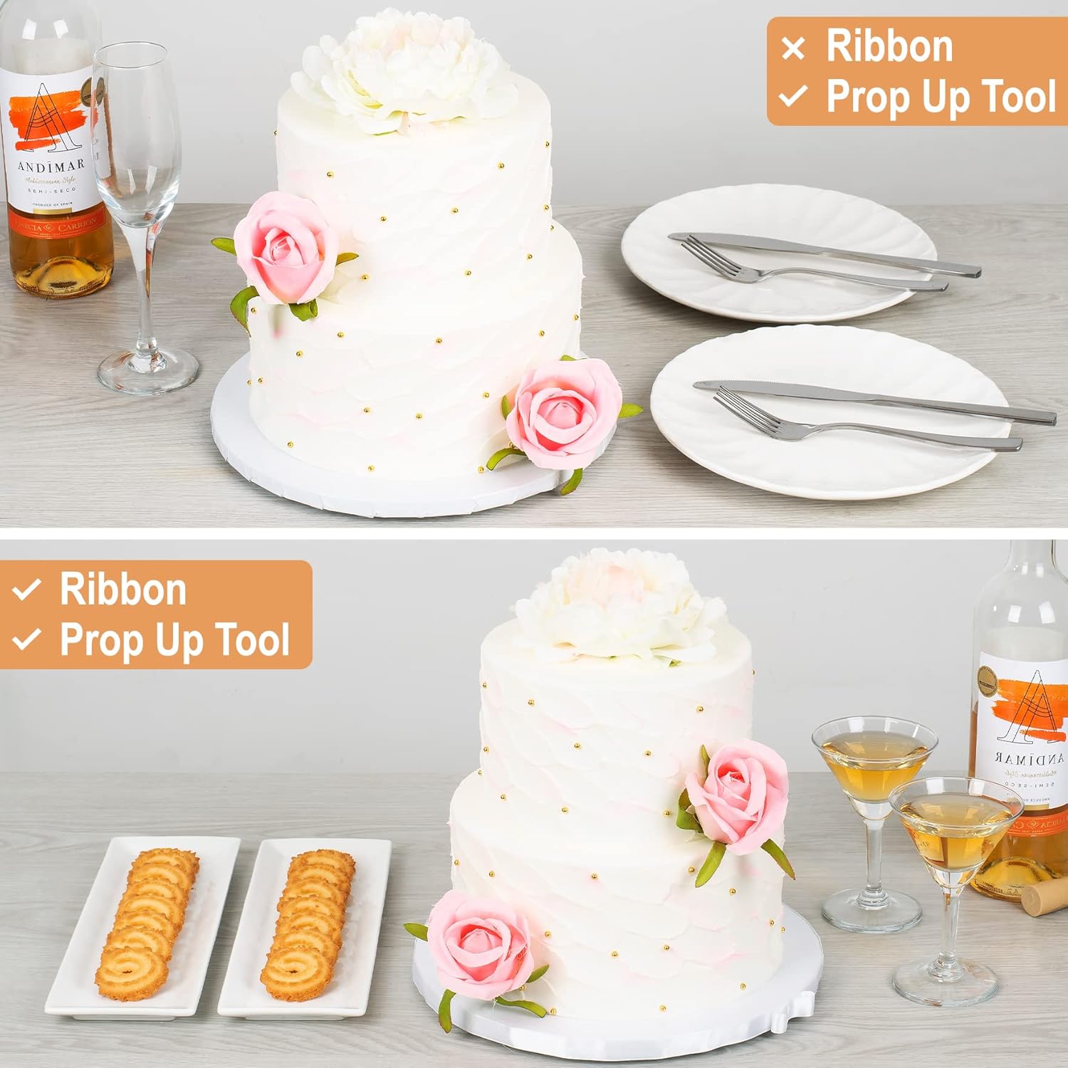 Cake Drum 8 & 12 Inch (14 Pack, 7 Pack Per Size), Free Prop Up, 1/2" Thick Cake Board Rounds, Seamless & Greaseproof | Sturdy For Presenting Heavy/Tiered Cakes