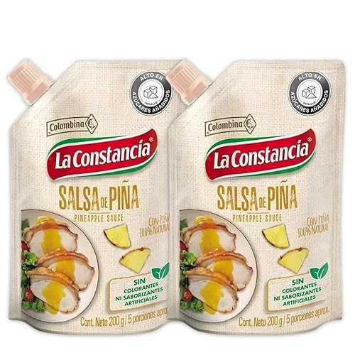 Pack de 2 - Salsa de piña la constancia x 200 gr (7.05 oz) - Salsa de piña - Sabor colombiano en perros calientes, hamburguesas, carnes y más con