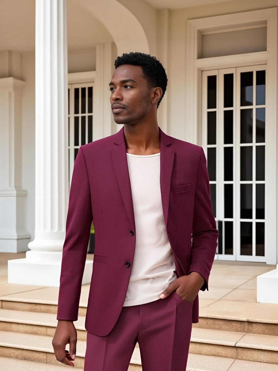 Men's 2 Piece Suit Slim Fit Two Button Solid Blazer and Pants Tuxedo Set for Wedding Business Formal Prom Dinner - Image 3