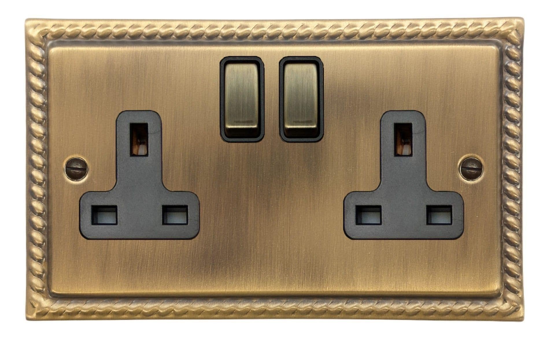 G&H MLAB310 Monarch Roped Light Antique Brass 2 Gang Double 13A Switched Plug Socket
