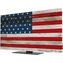 Indoor TV Cover for 43 Inch Flat Screen,American Flag Stretch Fabric Dust Proof TV Screen Protector,4th of July Patriotic Red Blue Wood Grain Slipcover Monitor Cover for LED LCD Smart TVs Computer