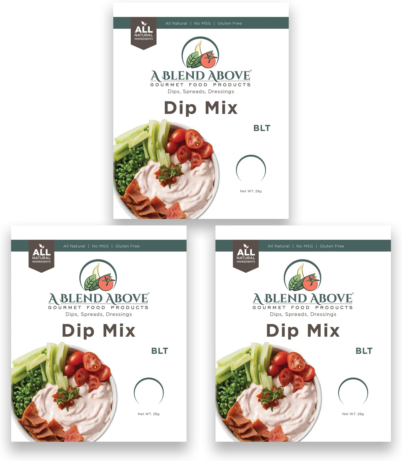 A Blend Above BLT Dip Mix, 3 Packs, 1 oz. Each, Makes 16 Ounces, Gluten-Free, No MSG, All Natural, No Preservatives, Vegan Friendly, Keto Friendly, Vegetable Dip, Chip Dip, Low Carb, Easy to Make