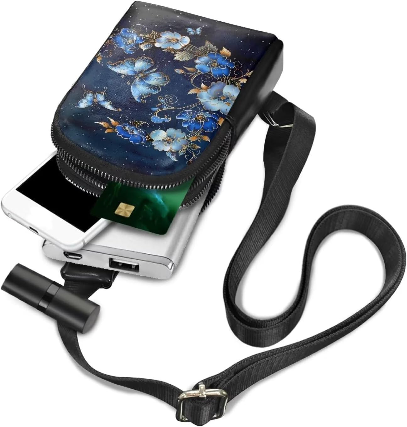 Butterfly Floral Leather Fanny Pack Crossbody Bags for Women Travel Sling Bag Shoulder Sling Pack for Travel and Hiking Satchel Bag Store Credit Cards,Keys,Cash and Small Items