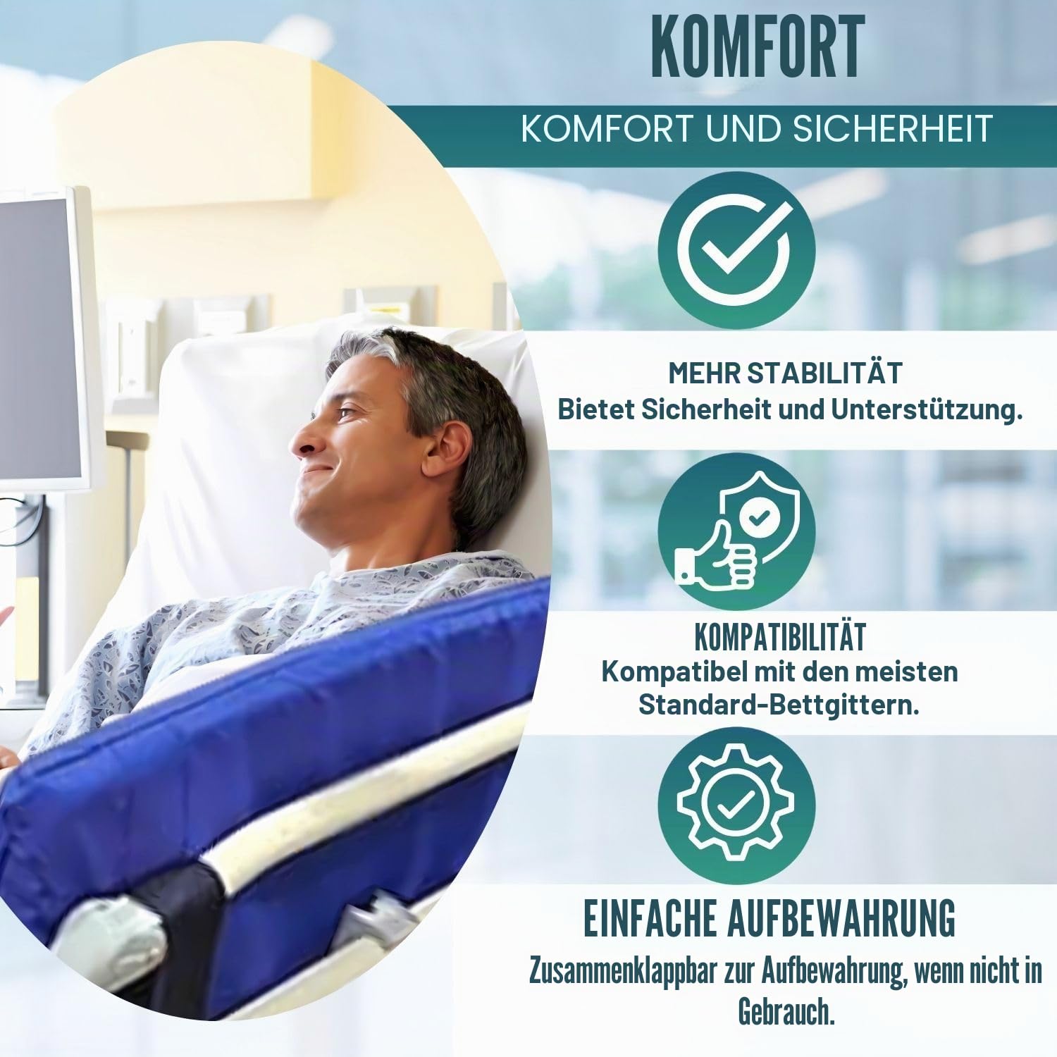 OrtoPrime Geländerschutz für Betten Erwachsene und Kinder, orthopädische Sicherheitsbarriere für Betten, Geländerschutz, Barriere Nicht im Lieferumfang enthalten