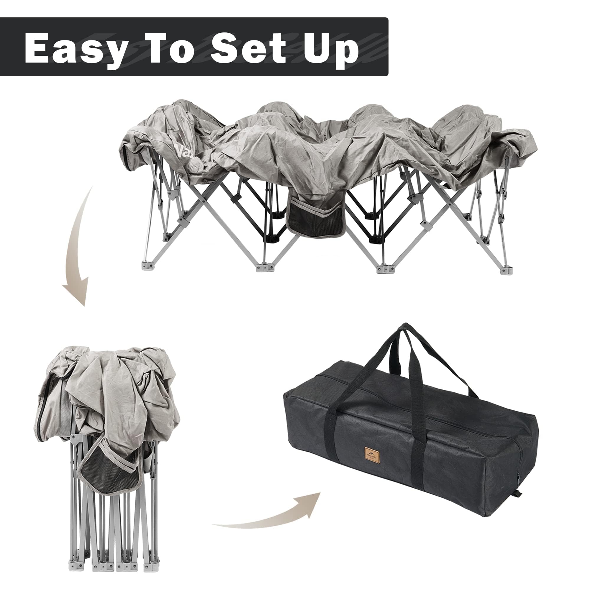 Naturehike Lit de camp pliable pour 2 personnes, cadre de lit de camping pliable pleine taille avec poche latérale et sac de transport, matelas gonflable uniquement non inclus dans la livraison