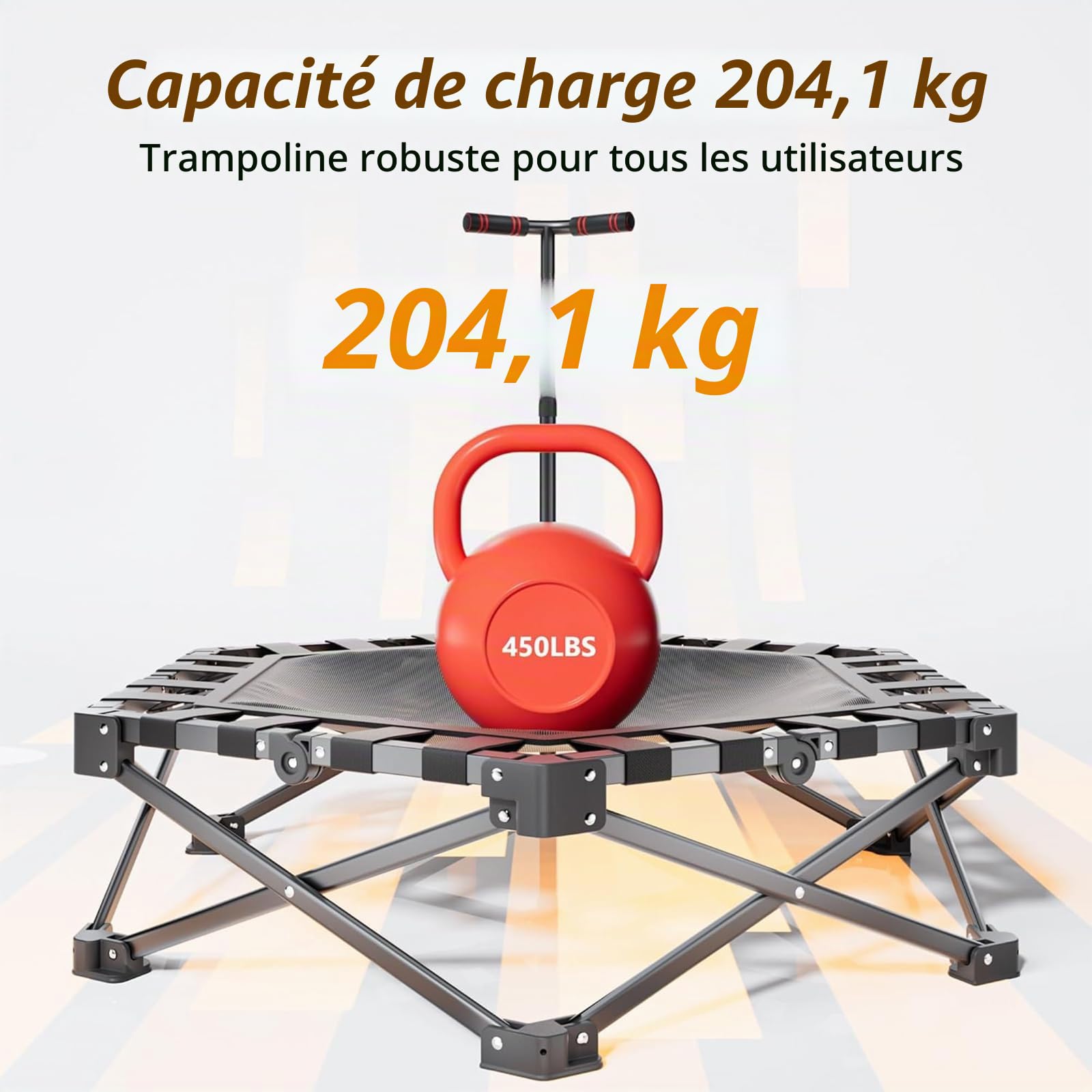 Trampoline De Fitness Pliable De 42 Pouces avec Guidon RéGlable, Trampoline De Fitness éLastique, Saut, EntraîNement Cardio pour Adultes, Charge Maximale 450 LB, 110 cm, Pliable Et Portable