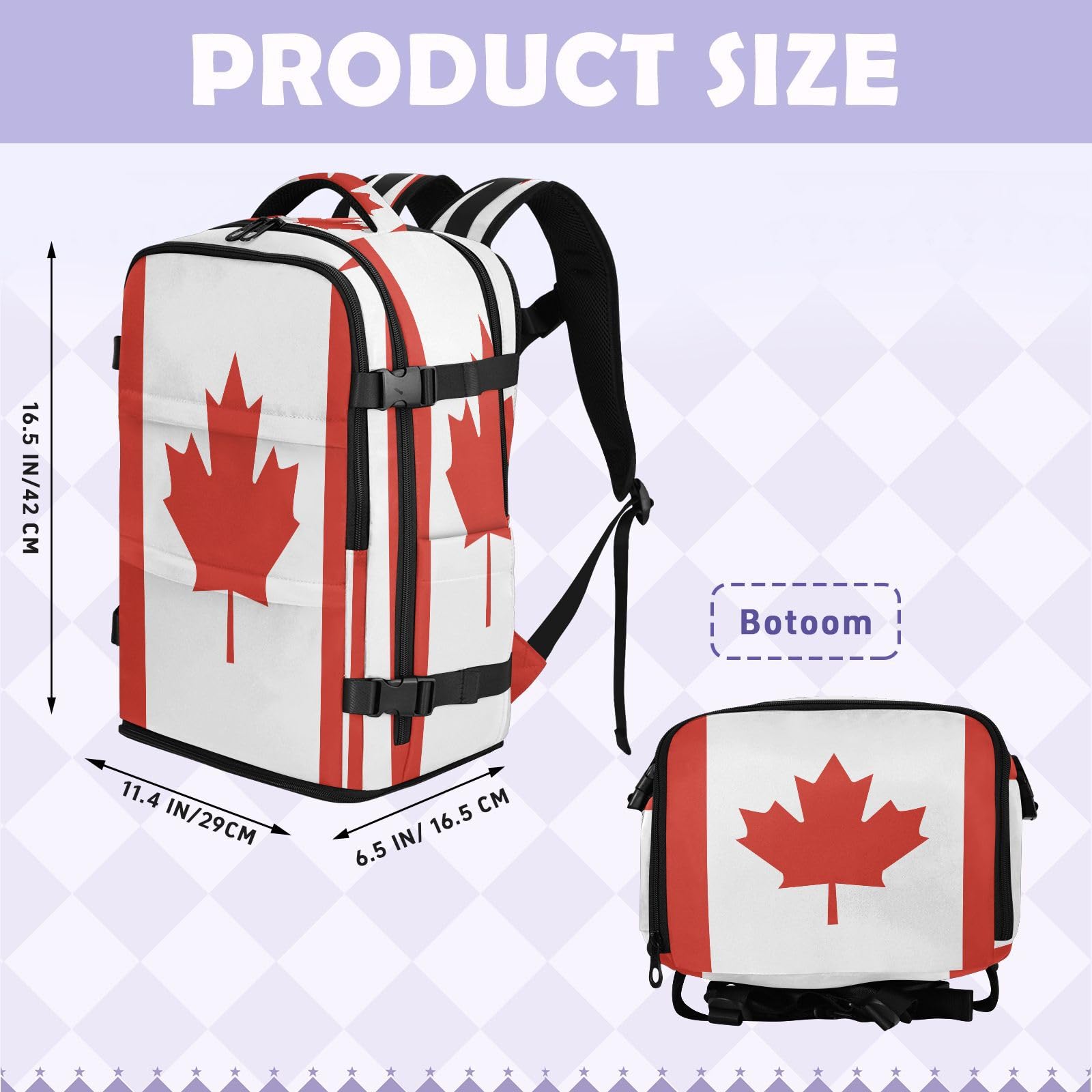 GuoChe Zaino in tessuto twill per laptop da 16 pollici con spallacci regolabili per studenti universitari, Bandiera nazionale del Canada, One Size, Zaini multiuso di base