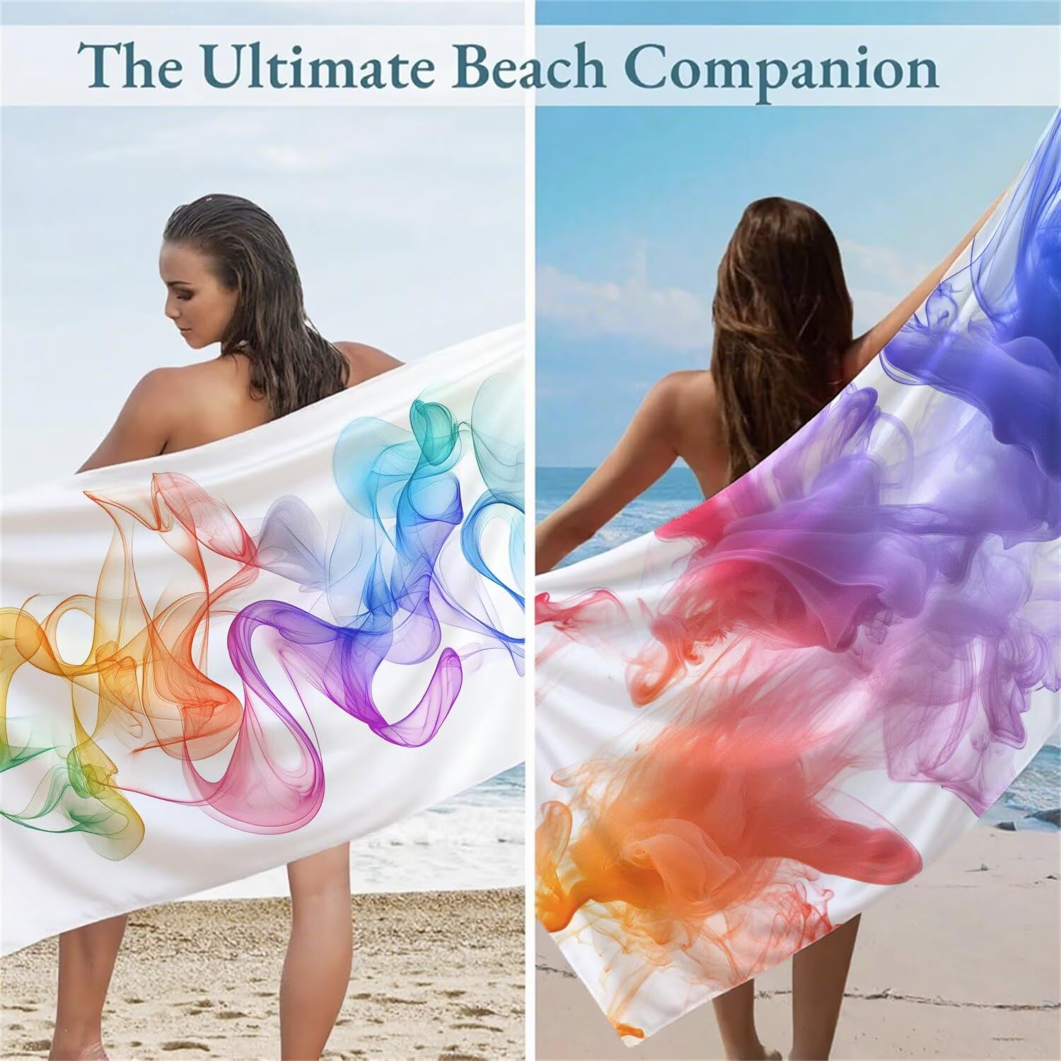 Serviette de Plage 90x180cm, Couleur Serviette Microfibre Lot de 2 Abstrait Motif Ultra Absorbantes Séchage Rapide Anti Sable Légère Drap de Plage Bouton Pression Design pour Piscine Sauna, Model602