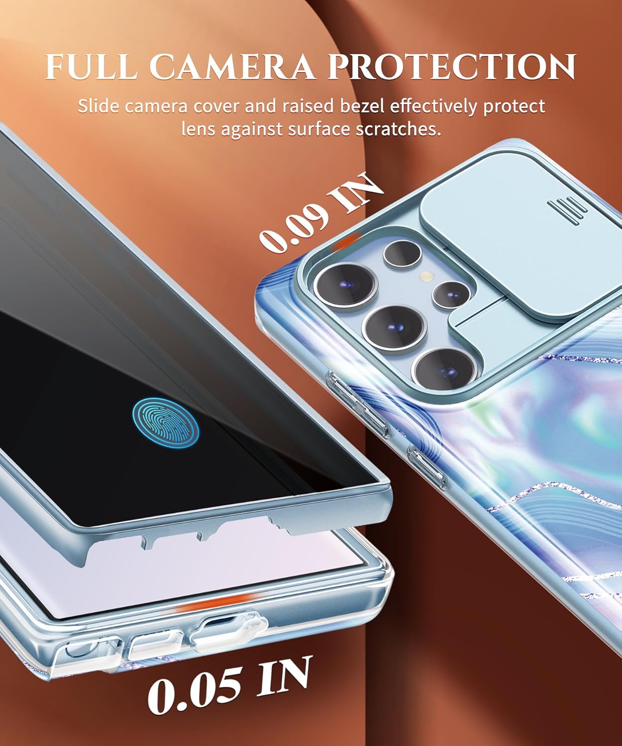 GVIEWIN for Samsung Galaxy S23 Ultra Case with Slide Camera Cover, [Built-in Privacy Screen Protector] [2 Front Frames] Military Grade Shockproof, Marble Protective Phone Case 6.8", Aurora/Privacy - Image 3