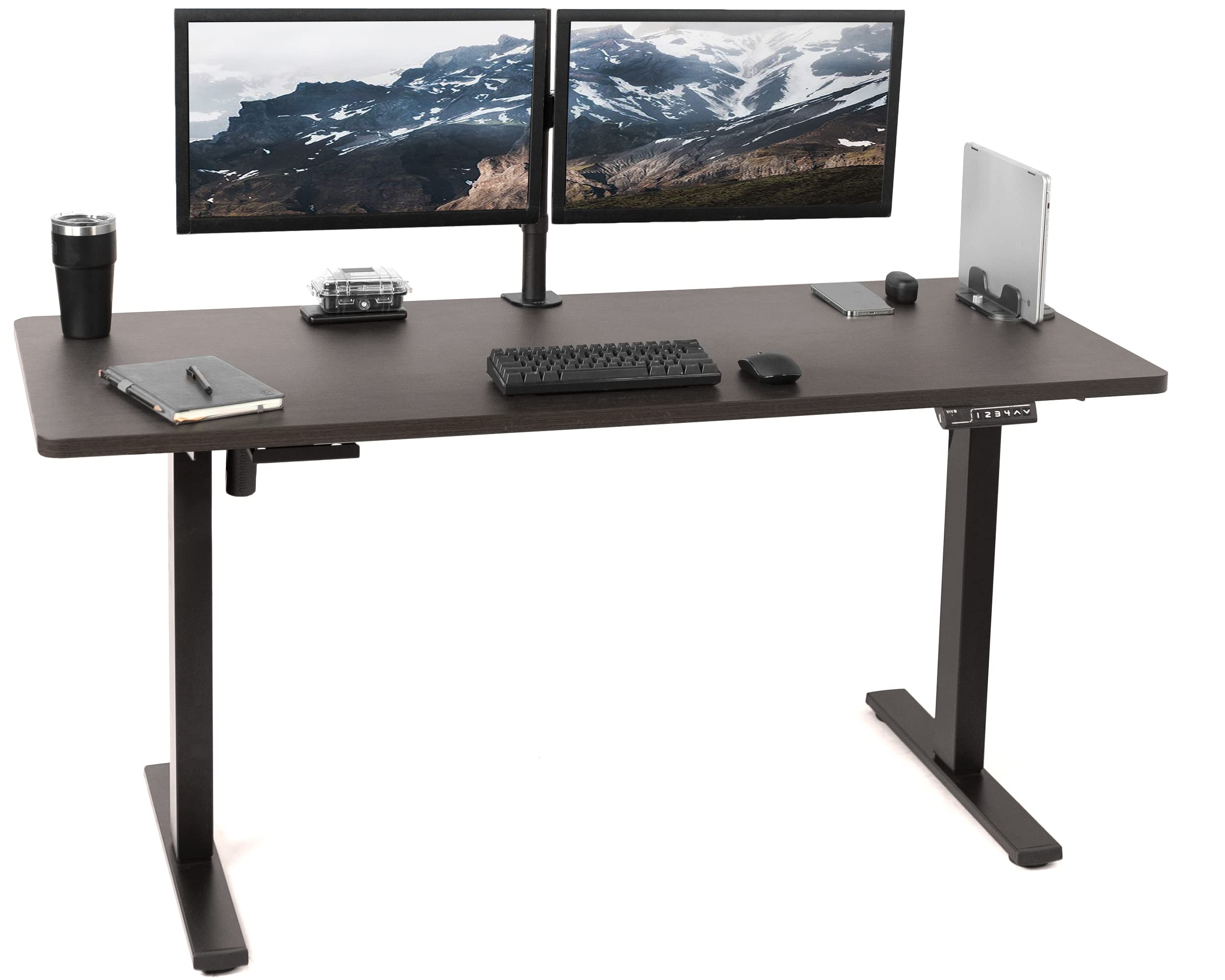 VIVO Electric Height Adjustable 60 x 24 inch Memory Stand Up Desk, Espresso Solid One-Piece Table Top, Black Frame, Standing Workstation with Preset Controller, DESK-KIT-1B6E