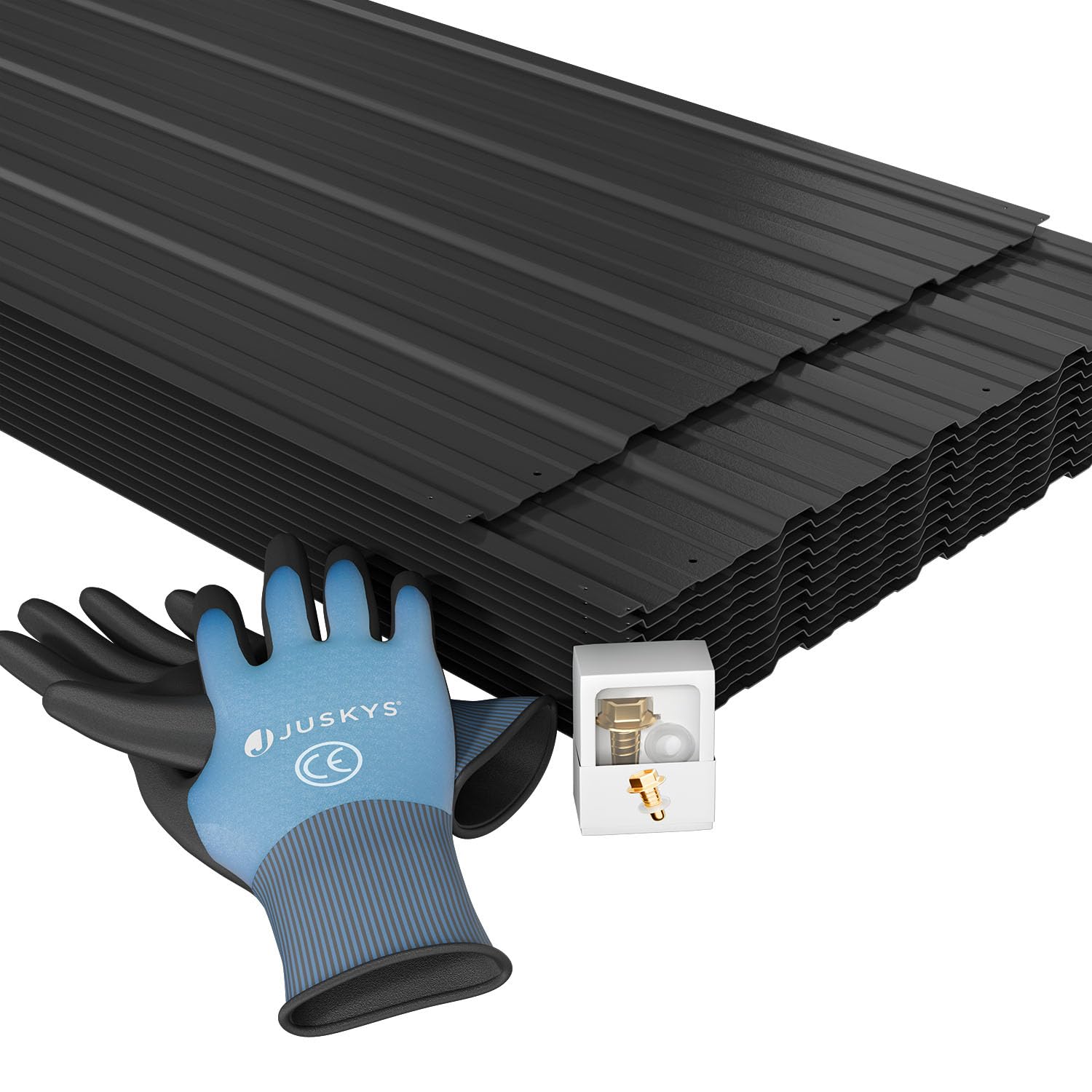 JUSKYS® Profilblech Anthrazit - 12er Set, Verzinkter Stahl, UV-beständig, hohe Tragfähigkeit, mit vorgebohrten Löchern, 129x45 cm, 0,23 mm