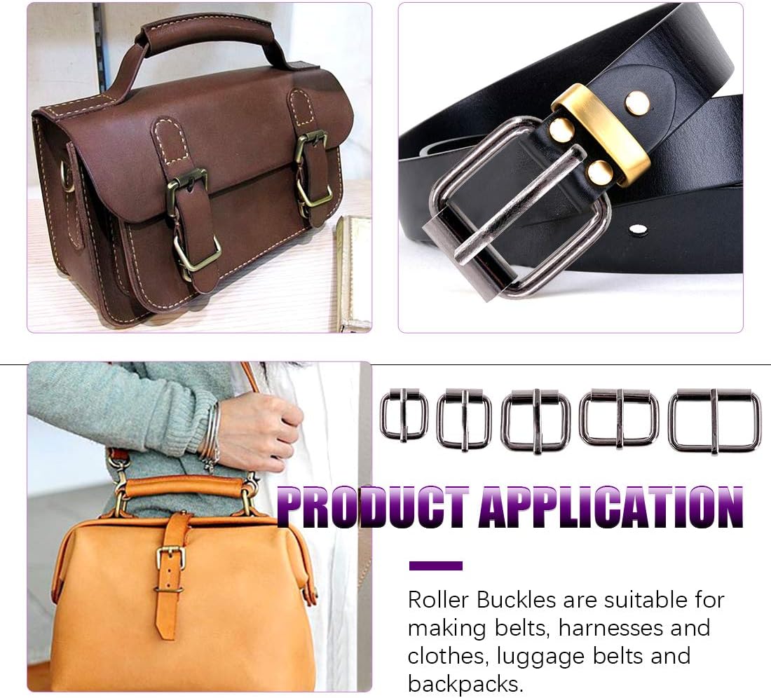 Swpeet 50 Pcs Assorted Multi-Purpose Gun Black Metal Roller Buckle Ring for Hardware Belt Bags Ring Hand DIY Accessories -13mm,15mm, 20mm, 25mm, 32mm