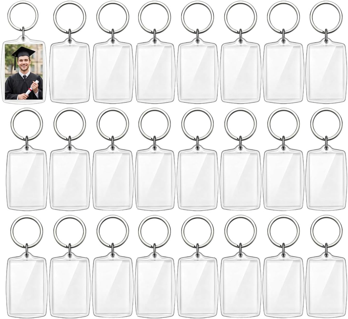 25Pcs Double Sided Clear Acrylic Photo Keychains, DIY Photo Key Fob