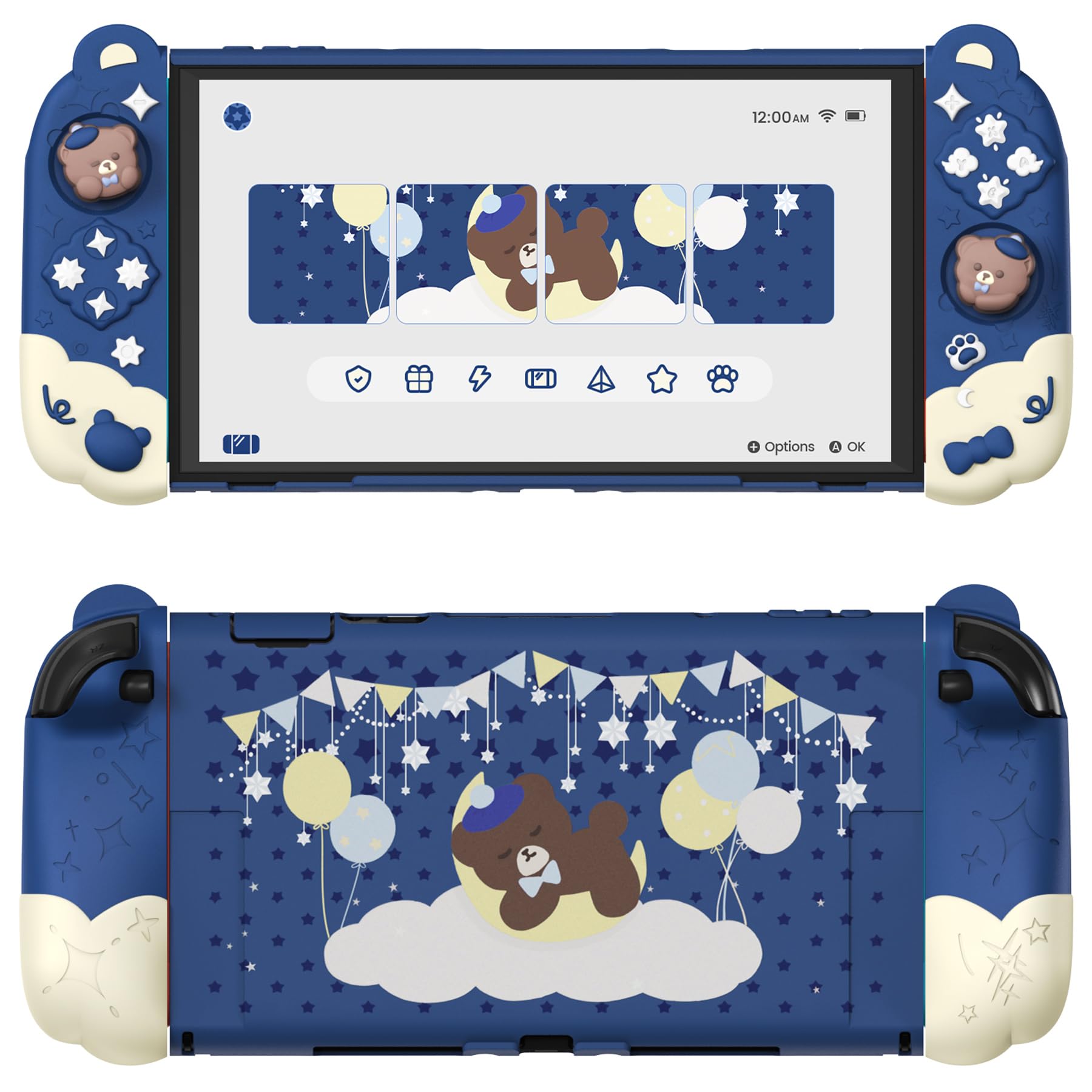 Photo 1 of *Joystick caps missing* PlayVital Good Night Bear Dockable Case for Nintendo Switch 2 with Stand | Split Design Silicone Joycon Grips, PC Console Hard Shell, 2 Joystick Caps | Cute Protective Cover Bundle – Midnight Blue
