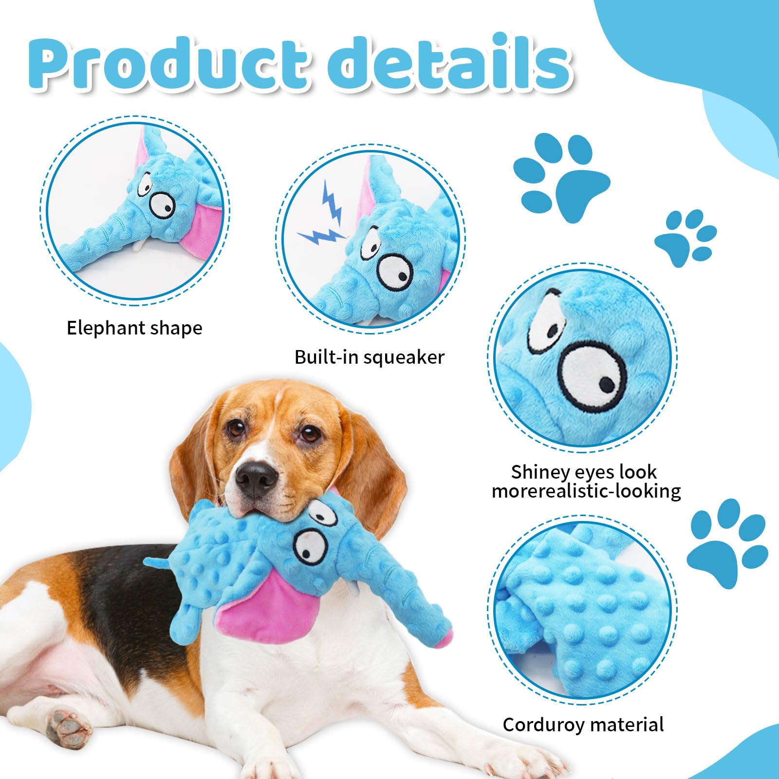 Acehome Squeaky Interactive Elephant Toy for Dogs, No Stuffing Plush Chew Toy With Crinkle Paper - Image 3