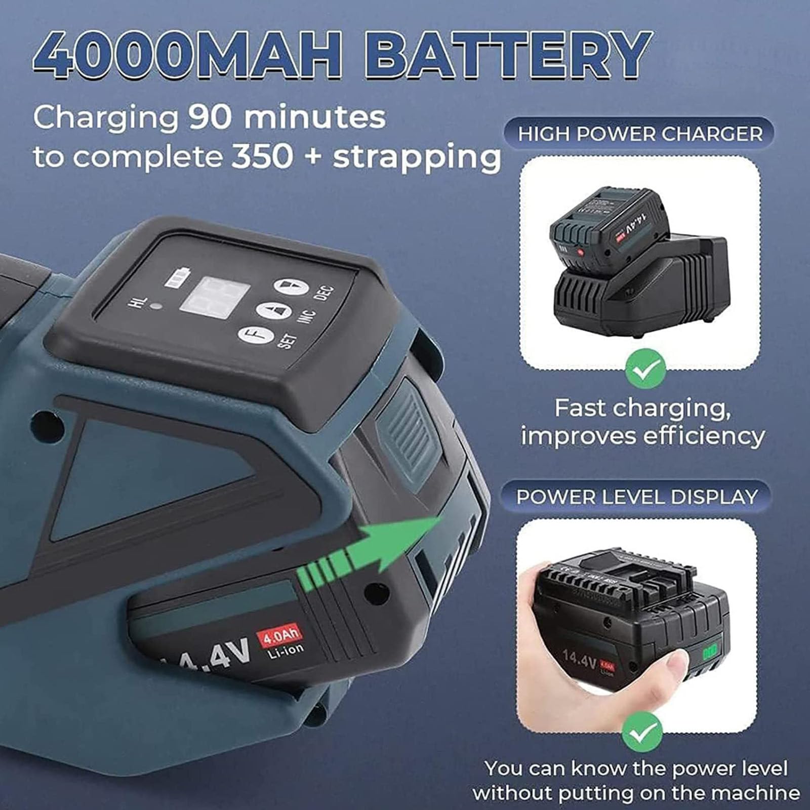 NOLLAM Cercleuse Électrique Automatique,Machine de Cerclage de Fonte Chaude de la Batterie Rechargeable 4000mAh,Machine de Cerclage Électrique Tenue dans la Main d'emballage,1Battery