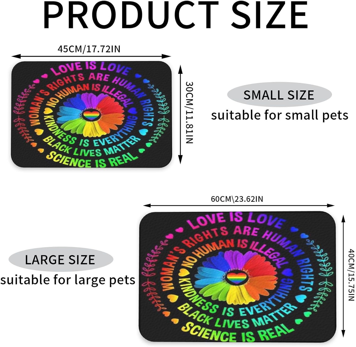 Love is Love Pet Feeding Mat-Absorbent Quick Dry Pet Cat Dog Food Mat Non Slip Waterproof Rubber Dish Placemat