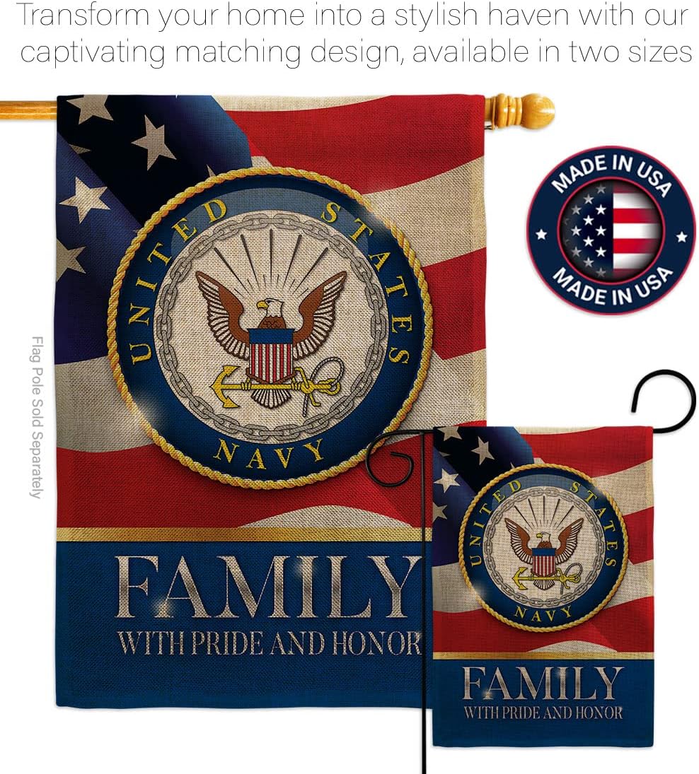 US Navy Family Honor Burlap Garden Flag - Armed Forces USN Seabee United State American Military Veteran Retire Official - House Decoration Banner Small Yard Gift Double-Sided Made In USA 13 X 18.5