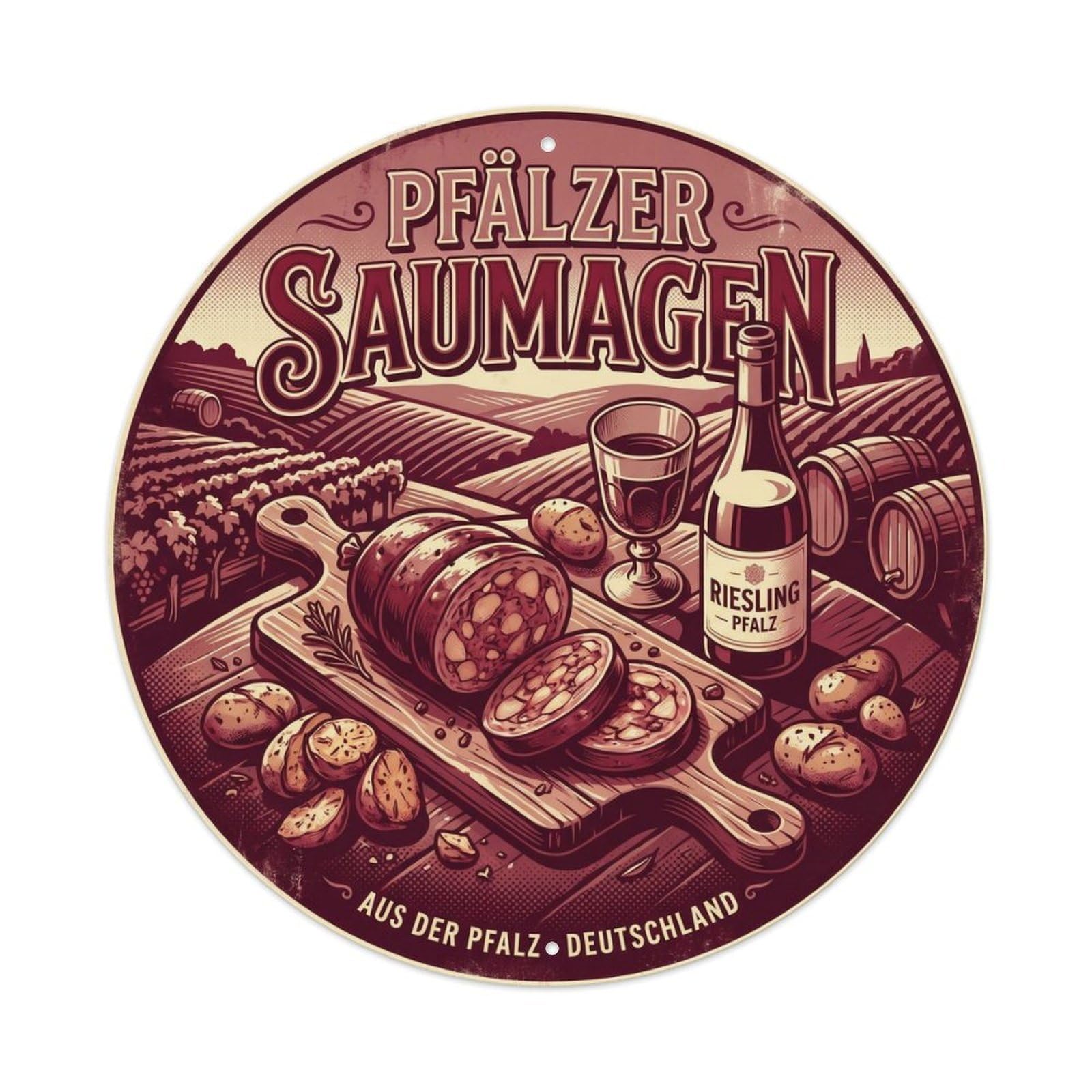 German Cuisine Travel Palatinate Saumagen Wine Metal Tin Sign