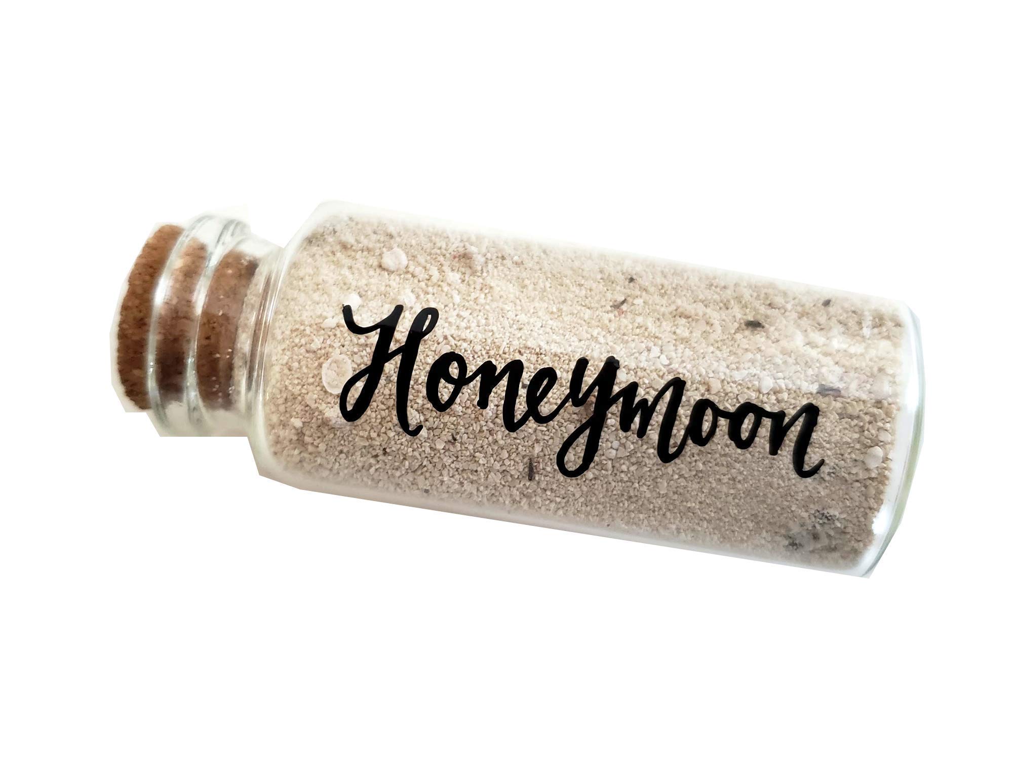 Hand Lettered Honeymoon Sand Keepsake Jar, Travel Gift for Newlywed, Bridal Shower, Wedding Registry Ideas - 40ml Glass