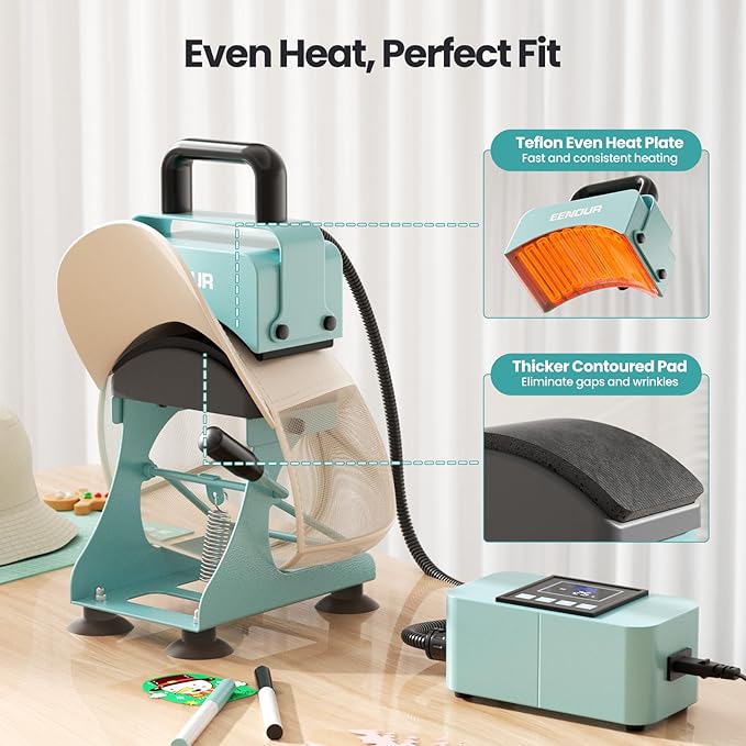 Prensa para Gorras EENOUR, Máquina Termofijadora con 2 Platillos y Estirador miniatura 3