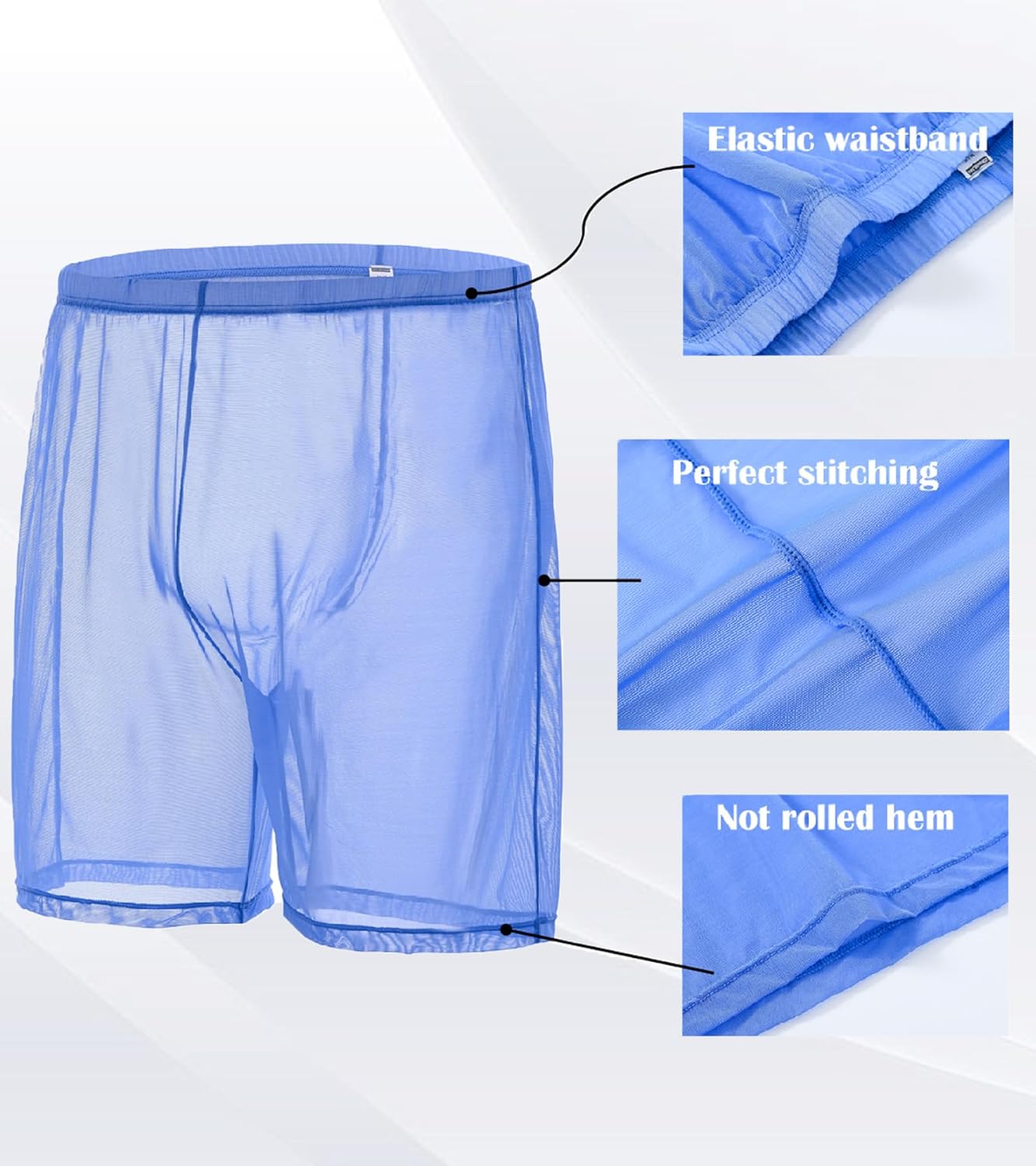 JINSHI Men’s Mesh See Through Boxer Shorts Sexy Sheer Long Boxers Briefs Transparent Shorts Loose Lounge Sleepwear Underpants - Image 4