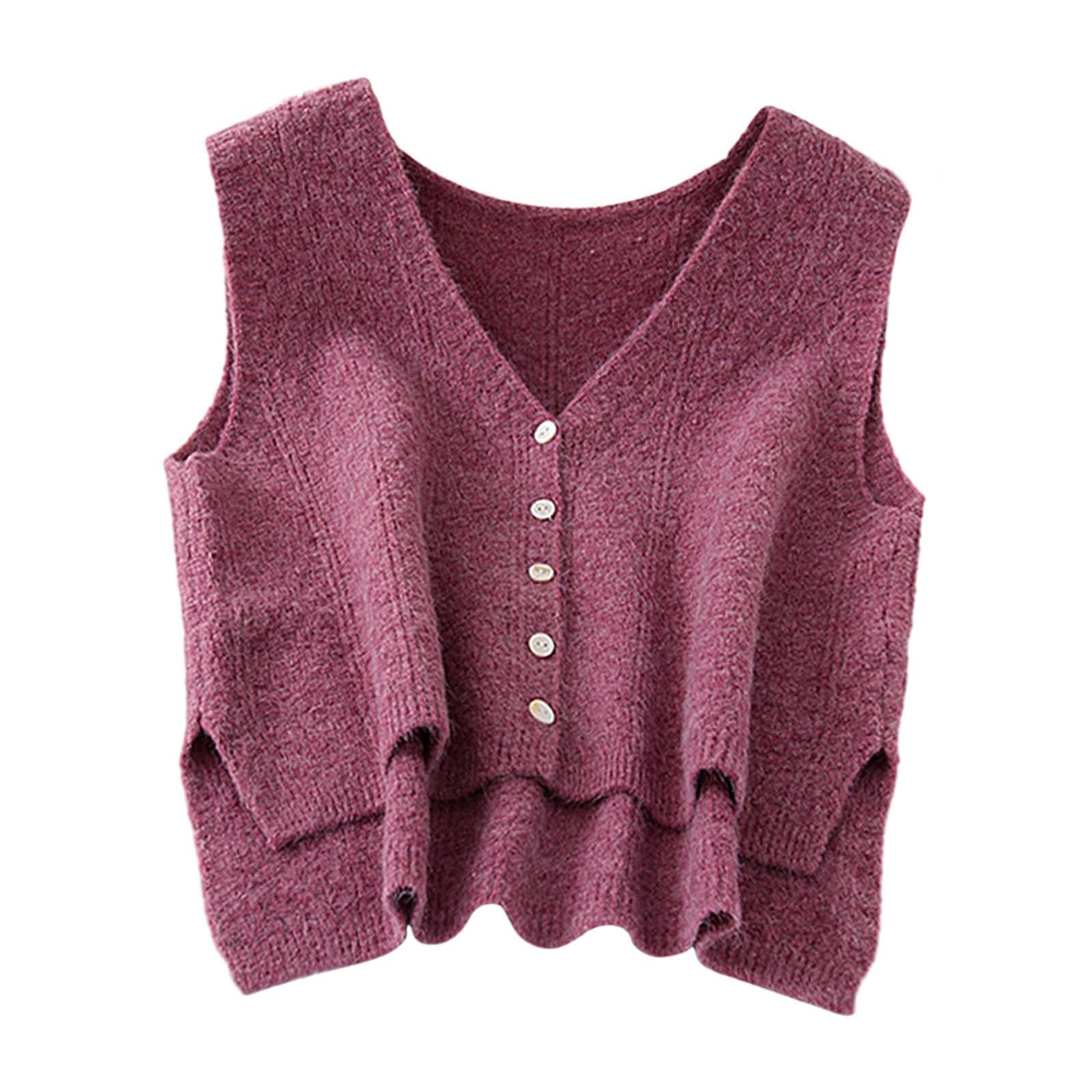 myaddiction Women Sweater Vest Breathable V Neck Casual Fashion Jumpers Sleeveless Gilet Grape Purple-picture-16