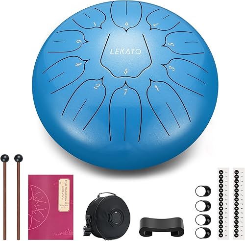 Miniatura 22 de LEKATO Tambor de lluvia para exterior, tambor de lengua de acero de 6 pulgadas, 11 notas, campanilla de lluvia de percusión para meditación, yoga
