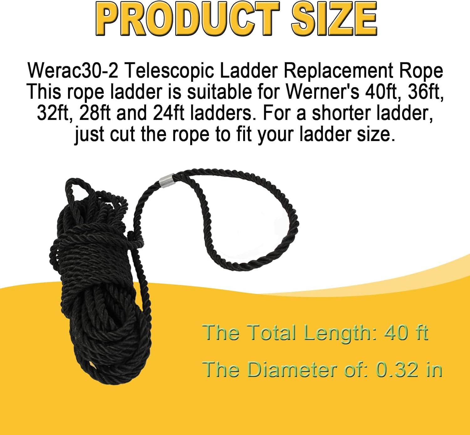 AC30-2 Extension Ladder Replacement Rope for fits Werner Extension Ladders Up to 40 ft for Extension Ladder - 1 Pack - 