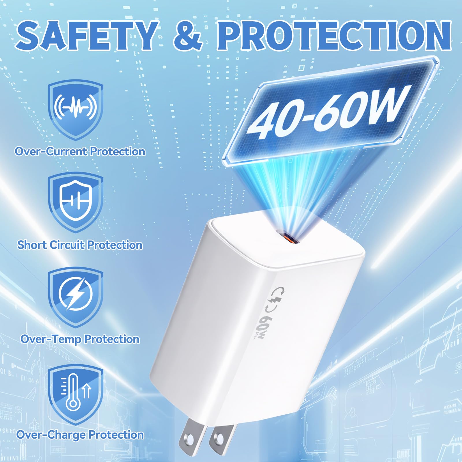 Bloque de cargador USB C de 40-60 W para iPhone 17 de carga rápida, paquete de 3 bloques de carga USB tipo C de salida máxima de 60 W de carga rápida compatible con iPhone 17/17 Air/16/15 Pro/Pro Max