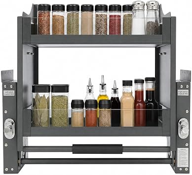 24 Inch Pull Down Shelf, 2 Tier Heavy Duty Kitchen Cabinet Storage Pull Down Shelf Spice Rack Organizer for Kitchen Appliance Lift Upper Cabinet
