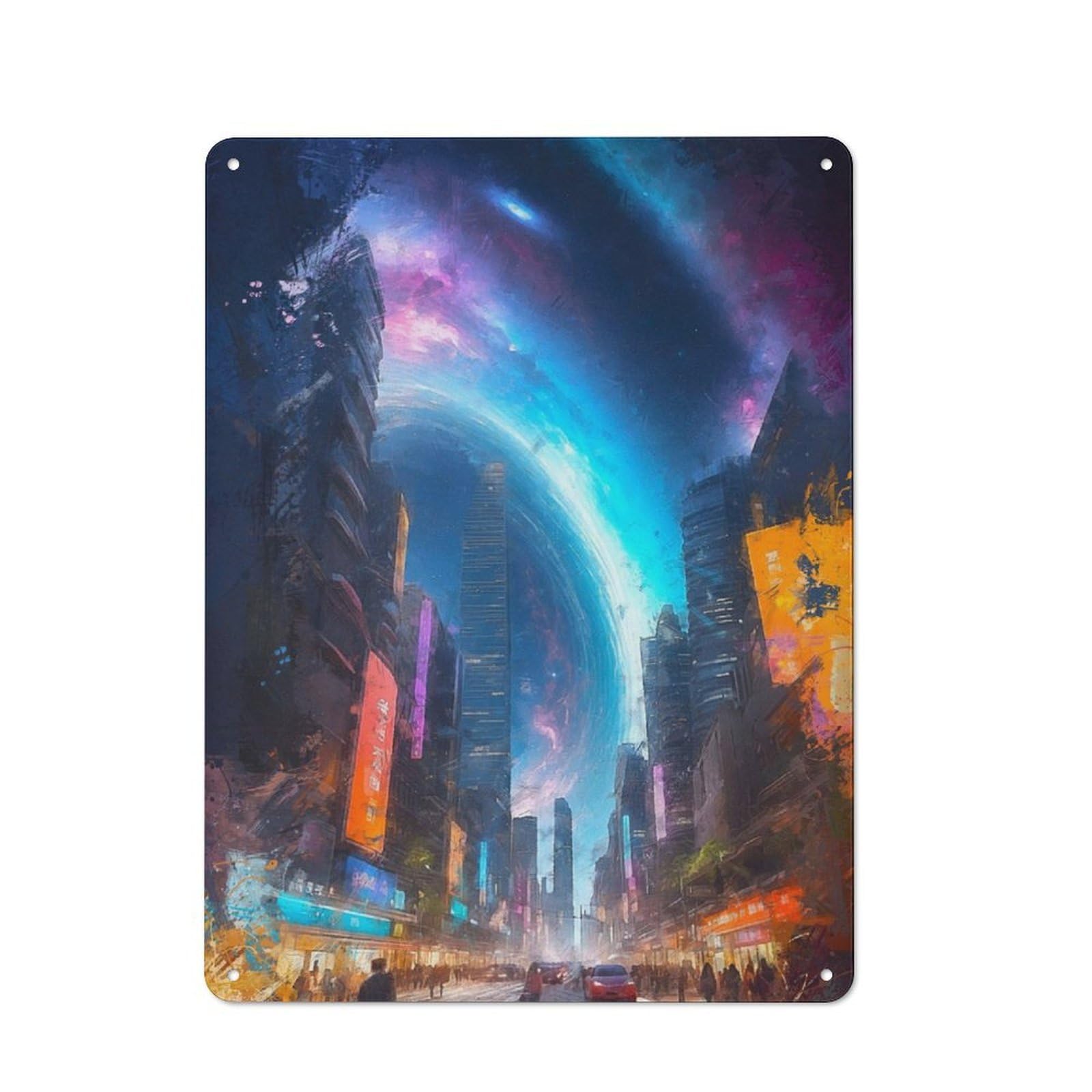 Junmoney The City Of The Future Tin Sign 40X30cm For Workshop Wall, Rustic Wall Decor, Suited To Workshop Decor Fans