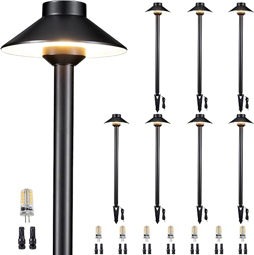 Miniatura 9 de Gardenreet Luces de camino de latón, luces LED de bajo voltaje, luces de camino de paisaje, 12 V, impermeable, para exteriores, sombrero, para