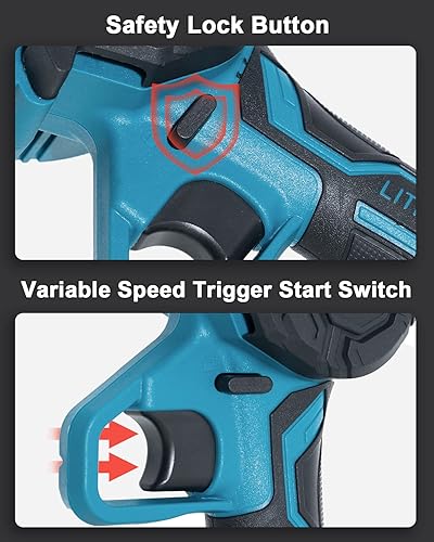 Miniatura 6 de Mini motosierra, mini motosierra eléctrica mejorada de 6 pulgadas inalámbrica con 2 baterías, 2 cadenas de bloqueo de seguridad portátil, 5 x 2000