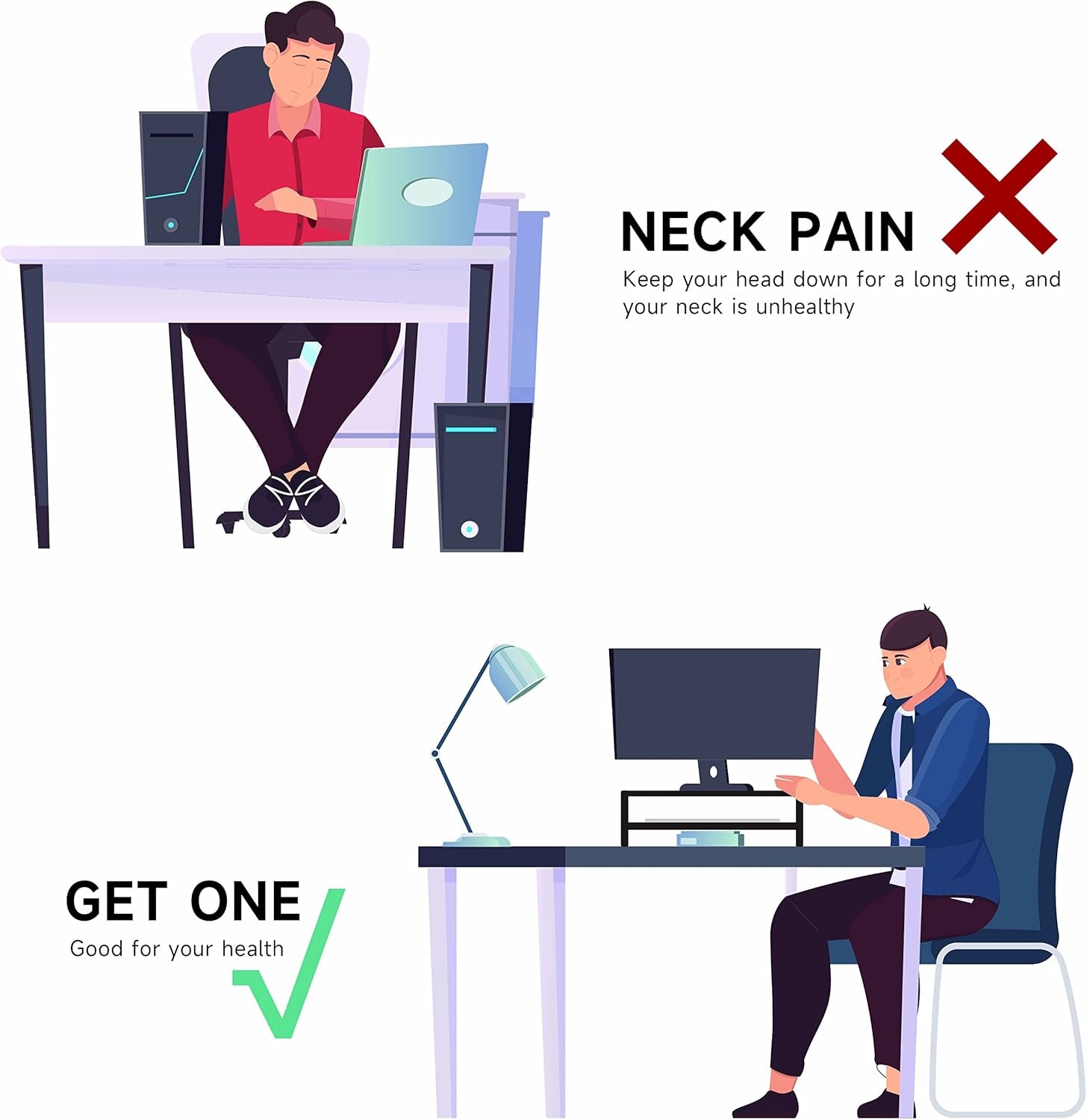 FITUEYES Computer Monitor Riser Stand Clamp Desktop Stand Workspace Organizer 2-Pack DT204202WB