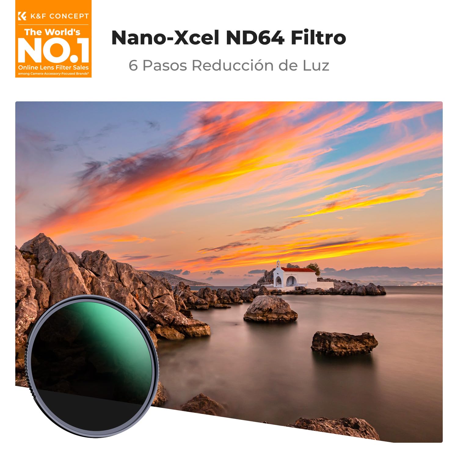 K&F CONCEPT Nano-Xcel Filtro ND64,72mm ND64(6 Pasos) Filtro Densidad Neutral de Vidrio Óptico HD con 28 Capas Revestimiento Nano