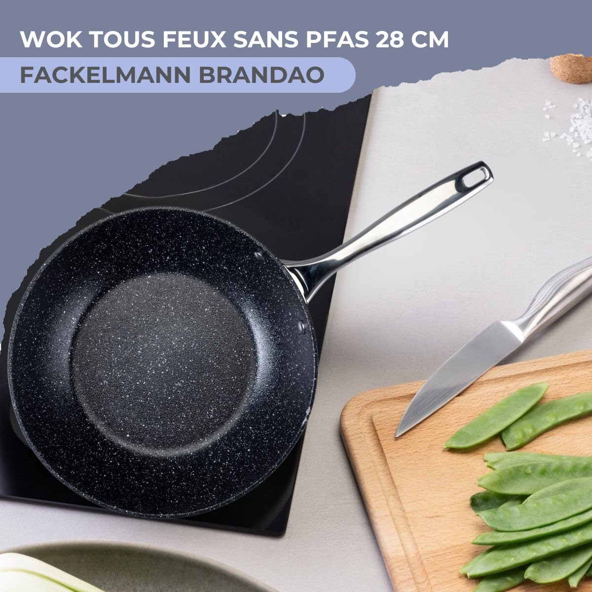 Fackelmann Poêle wok Crossroad Ø 28 cm – En aluminium forgé, revêtement céramique, sans PFAS – Résistant à la chaleur jusqu'à +200 °C – Pour tous types de plaques de cuisson