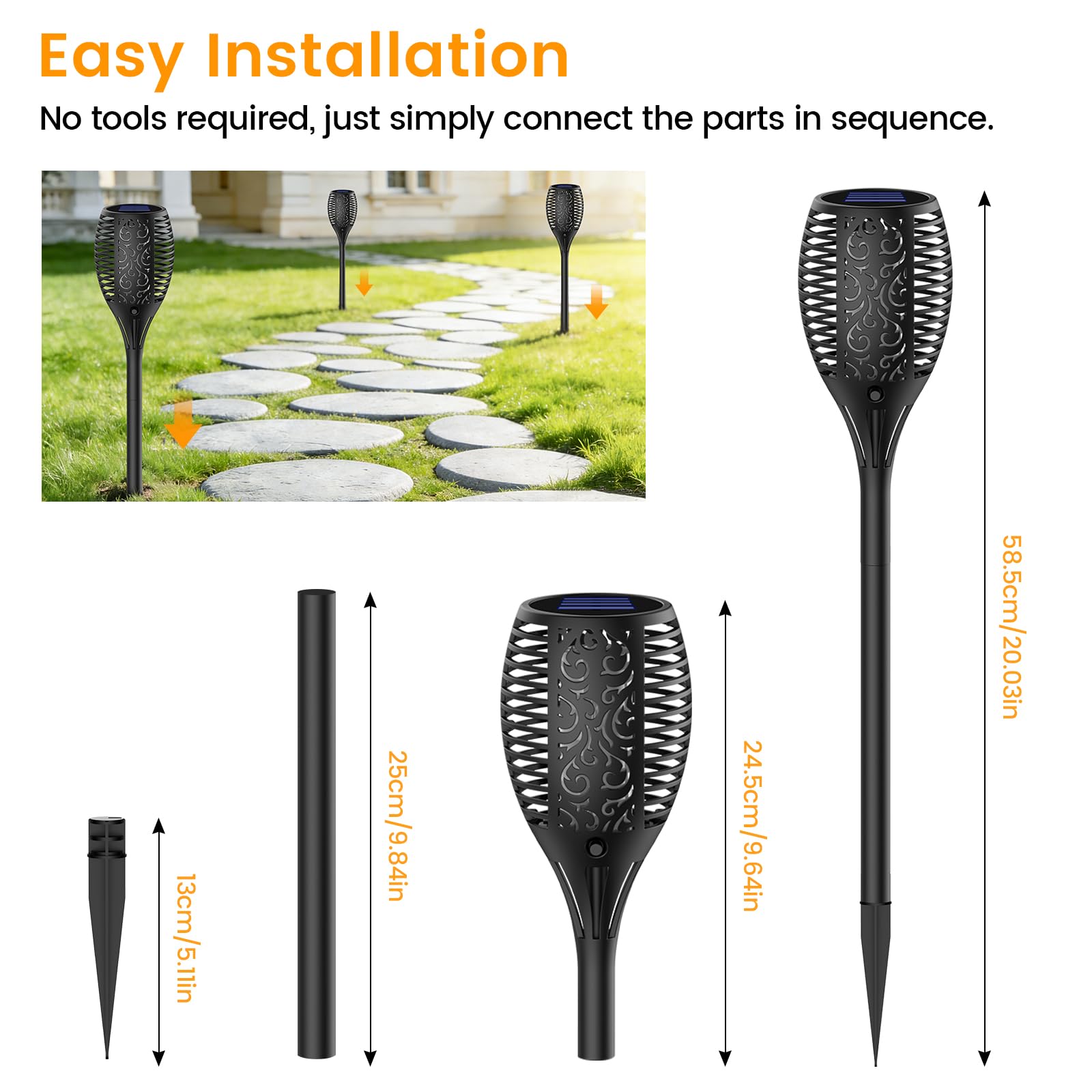 Solarlampen für Außen Garten, 33LED Solarfackeln mit Flammeneffekt, IP65 Wasserdicht Solar Fackeln Gartenfackeln für Draußen 4 Stück für Hinterhöfe, Gärten, Rasen