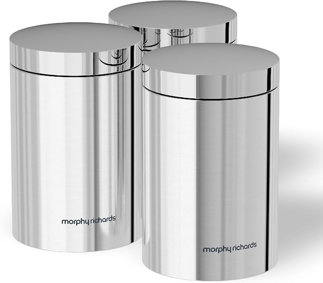 Morphy Richards 974059 Accents Kitchen Storage Canisters, Stainless Steel, Silver, Set of 3