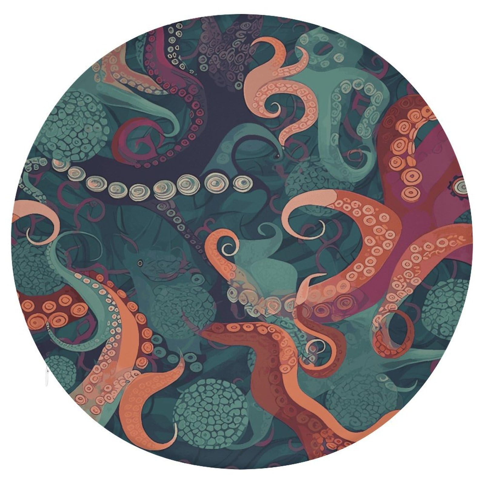 FekiLoot Abstract Octopus Seat Cushion Comfort Memory Foam Seat Cushion Chair Pad Soft Round Stool Cushion Chair Cushion Removable Washable Cover for Home Office Outdoor Bistro 15.35 Inch