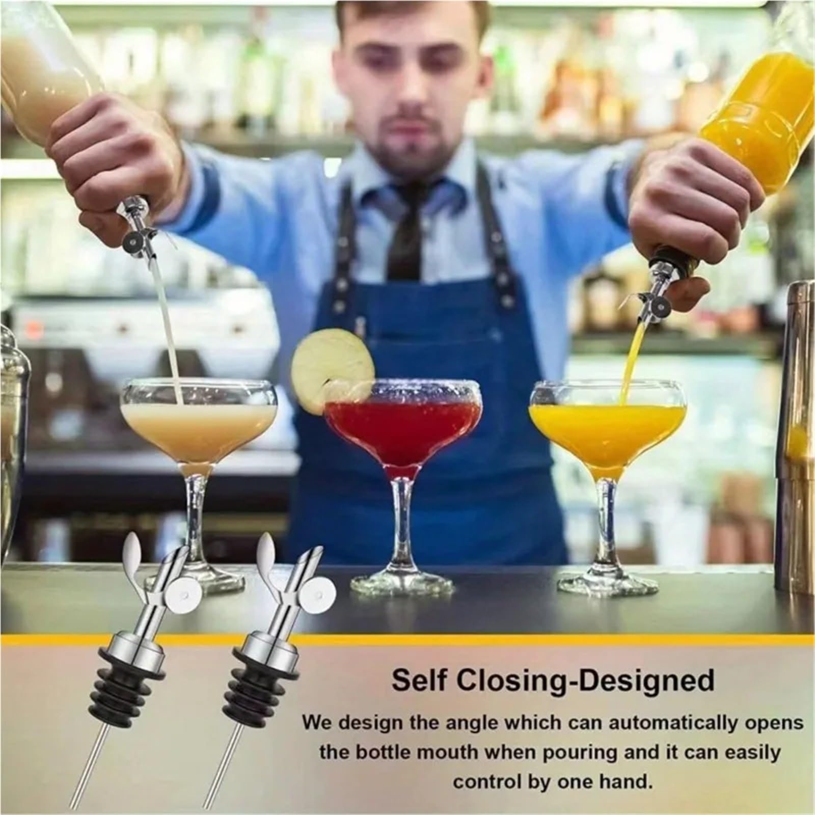 Bouchons à vin 8 pièces verseur d'ouverture et de fermeture automatique bec en acier inoxydable 304 for distributeur d'huile d' bouchon cocktail outil barman(Mixed)