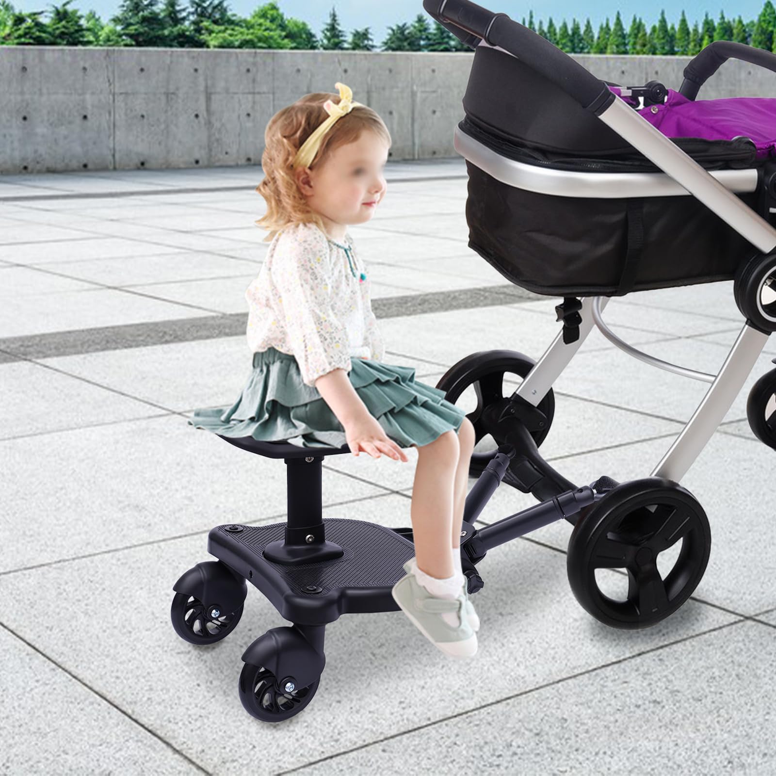 Universal Buggy Board estribo auxiliar pedal adaptador remolque asiento tabla de pie con asiento para cochecito tabla de ruedas de hasta 25 kg negro
