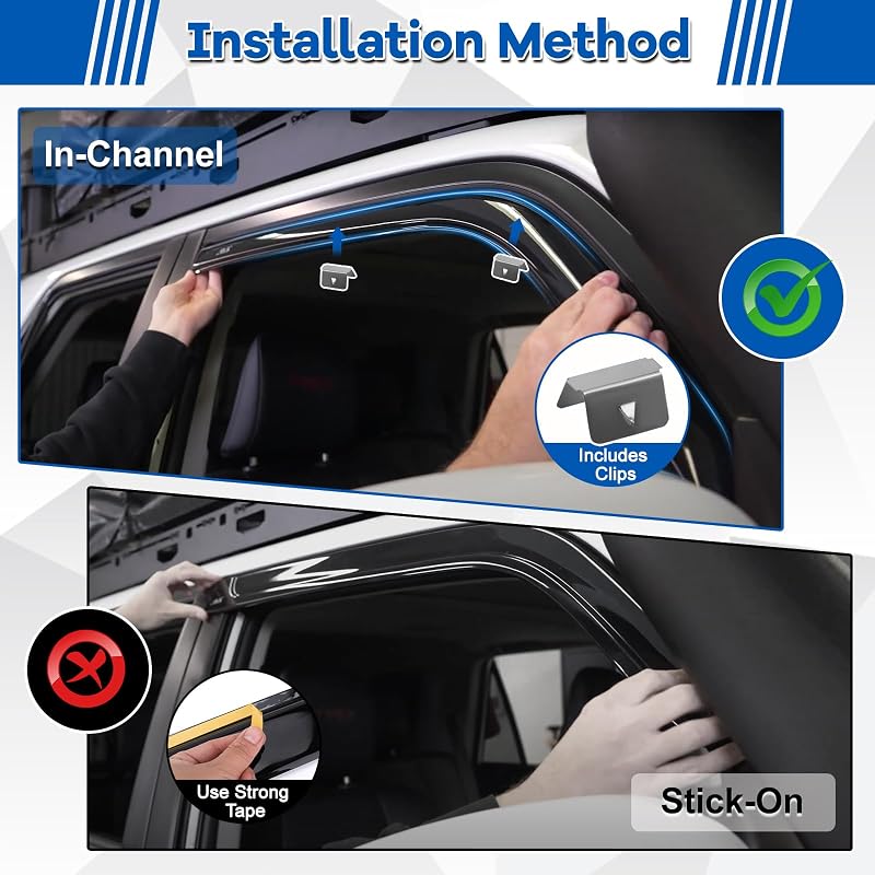 ZWPARTS Szélterelő Készlet VW T5 T6 Modellekhez - 2db Fekete Öntapadós Ablak Légterelő, Eső és Szélvédő, Klipsszel Rögzíthető Oldalsó Ablako
