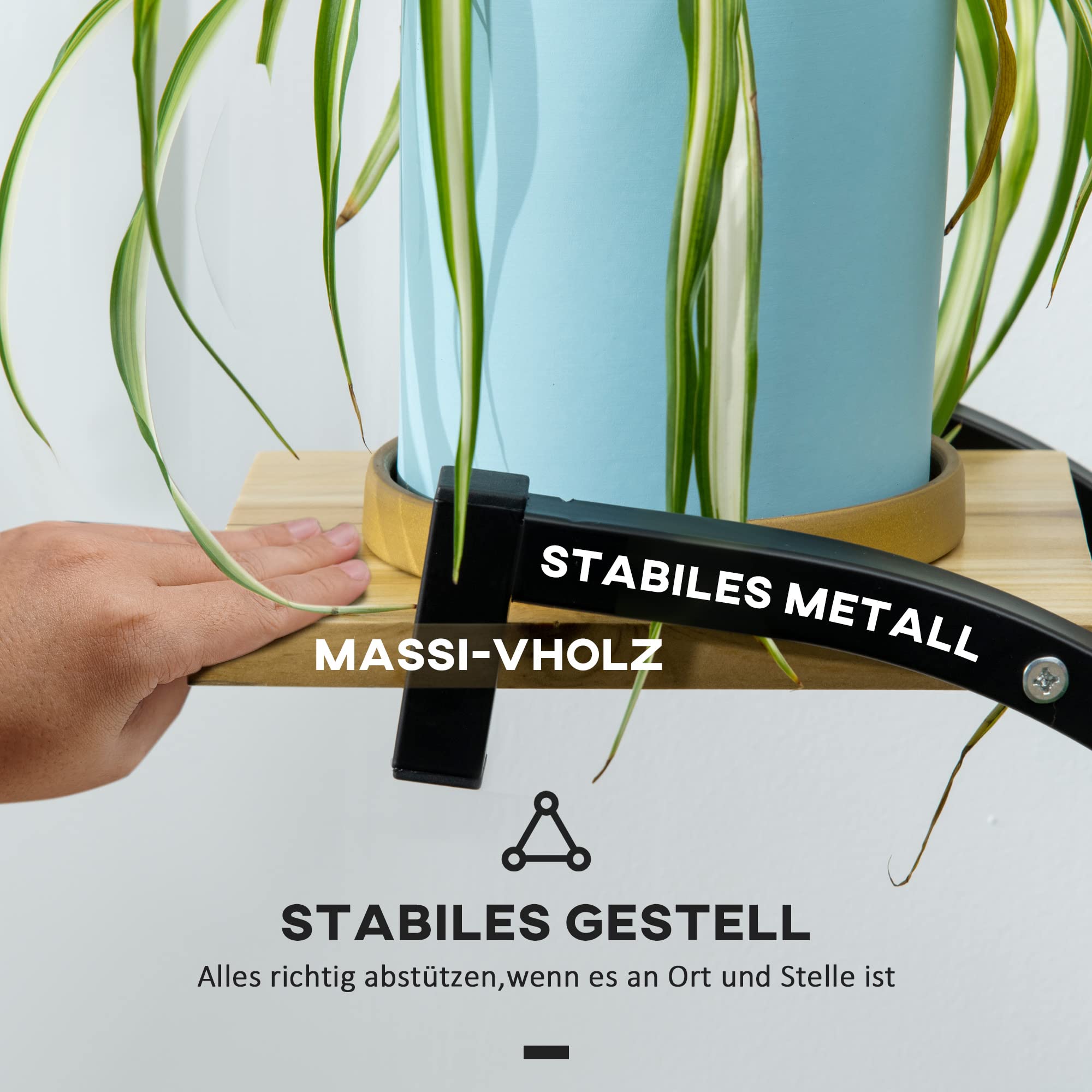 Outsunny 4-Etagen Pflanzenständer S-Förmig Blumenständer 91cm Schwarz | Pflanzenregal aus Metall Holz, Blumenregal, Blumentopfständer, Wohnzimmer, Garten, Balkon