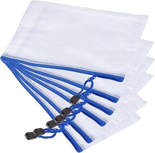 YOKIVE Paquete de 6 bolsas de malla con cremallera, bolsillos de malla B5 para archivos, bolsa de plástico para documentos, ideal para