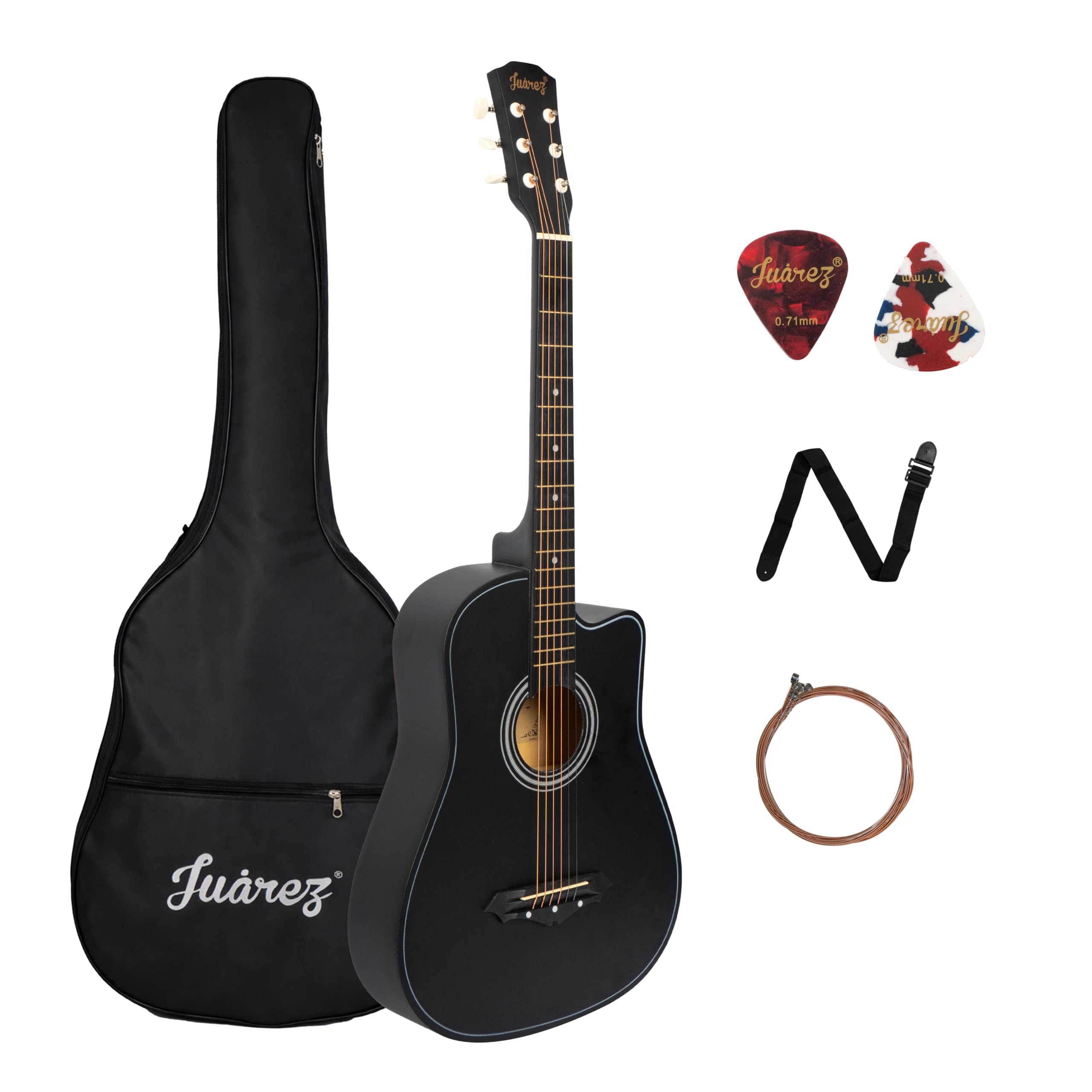 Juarez JRZ38C 38 Inch Cutaway Acoustic Guitar (Matte Black