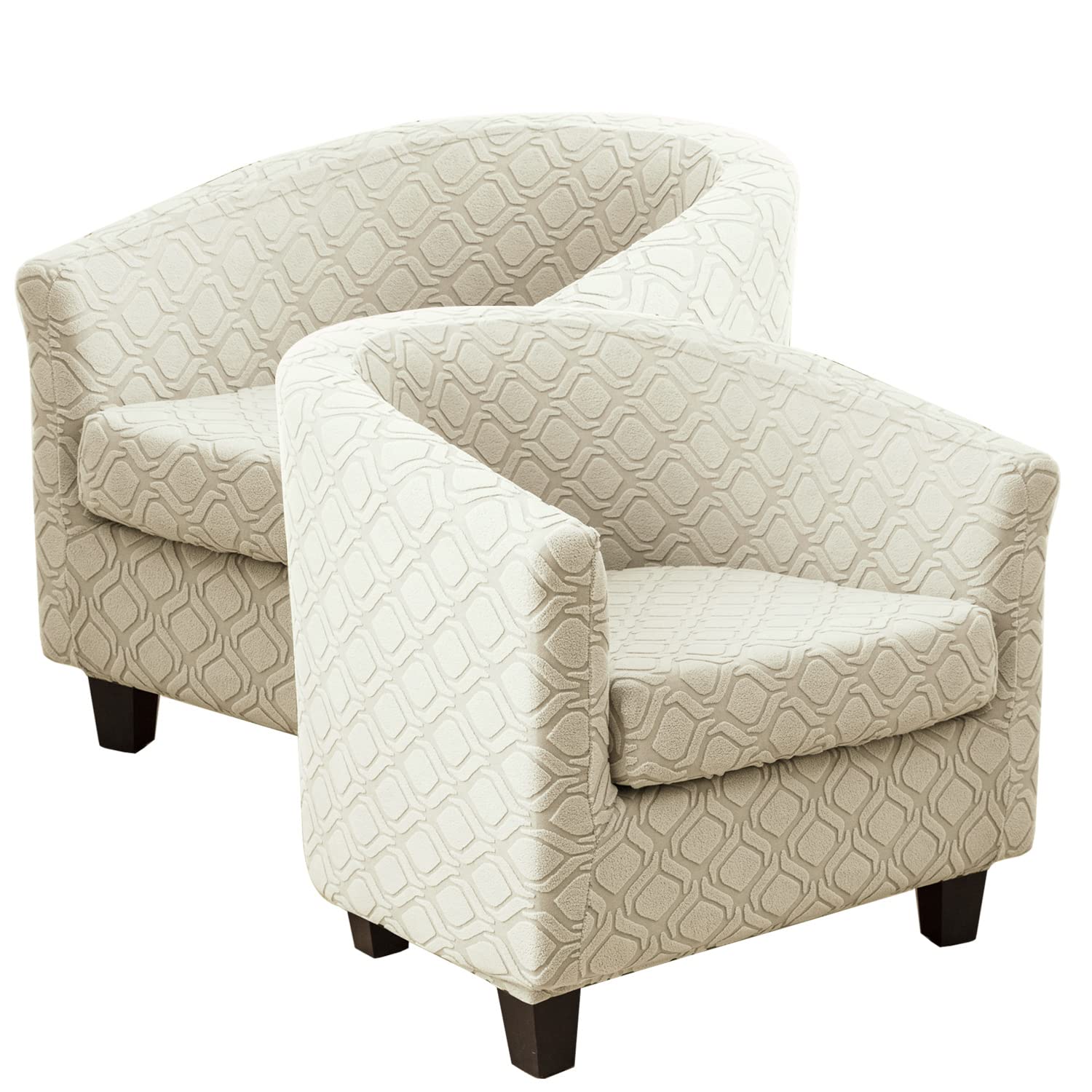 Funda de silla de club elástica en punto beige con protector de cojín para sillón de bañera pack de 2