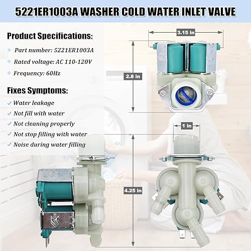 Miniatura 2 de 5221ER1003A 5220FR2075L Válvula de entrada de agua para lavadora LGKenmore Piezas de repuesto de ensamblaje de válvula de agua fría 5221ER1003C