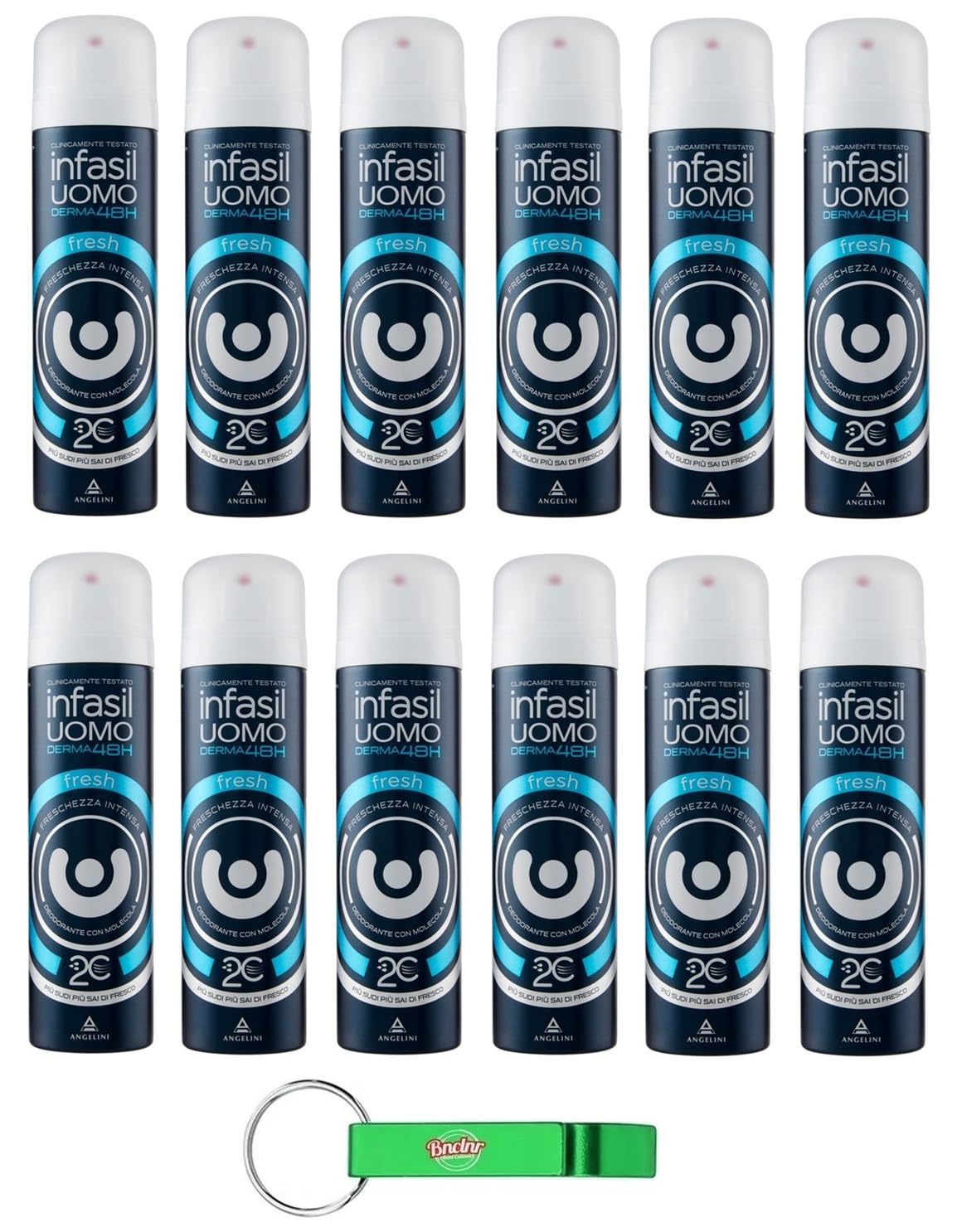 12 x Infasil Deospray für Herren Derma 48h Fresh mit Molekül 2C, intensive Frische, Deo 150 ml + Schlüsselanhänger von Beni Culinari